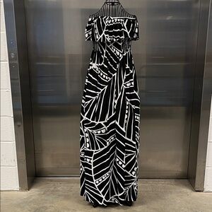 White House Black Market Geometric Black and White Maxi Dress